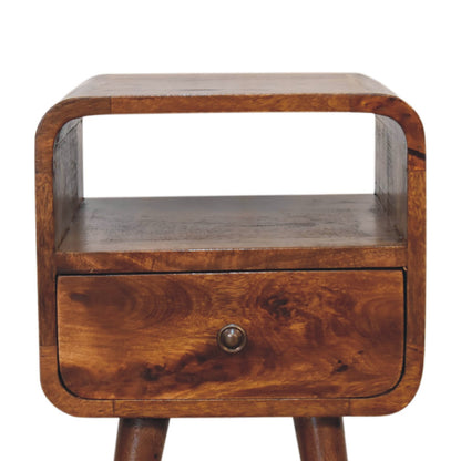 Small Chestnut Curved 1 Drawer Open Nightstand
