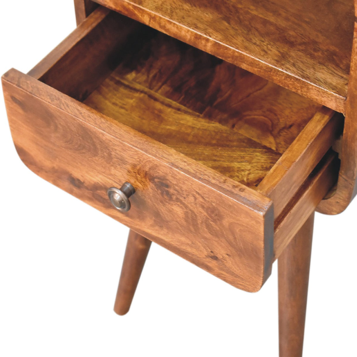 Small Chestnut Curved 1 Drawer Open Nightstand