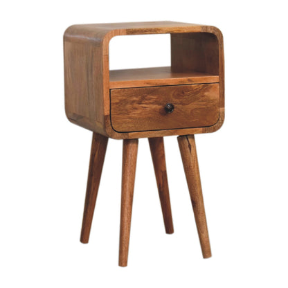Small Oak Wood Curved Open Shelf Nightstand