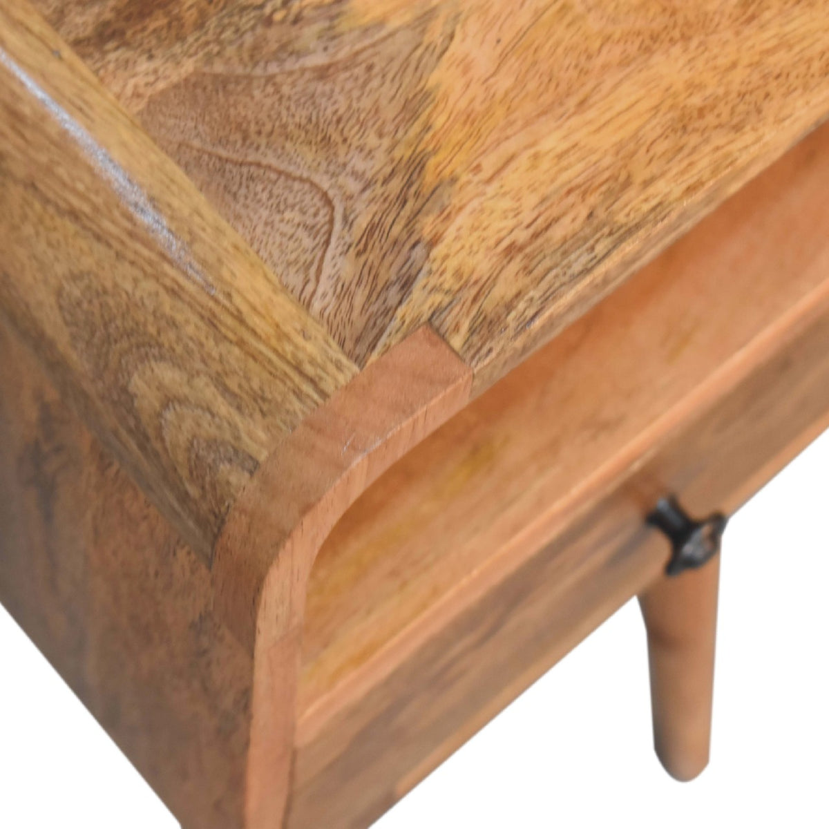 Small Oak Wood Curved Open Shelf Nightstand