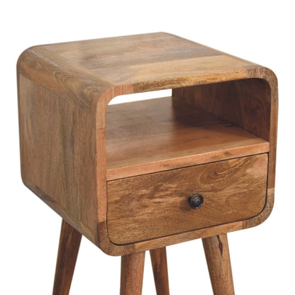 Small Oak Wood Curved Open Shelf Nightstand