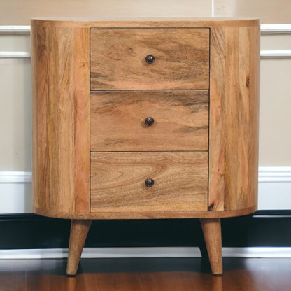 Small Oak Wood 3 Drawer Accent Cabinet