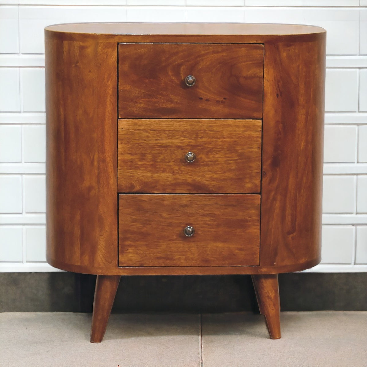 Small Chestnut Wood 3 Drawer Accent Cabinet