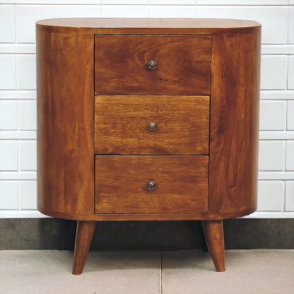 Small Chestnut Wood 3 Drawer Accent Cabinet