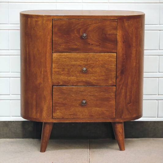 Small Chestnut Wood 3 Drawer Accent Cabinet