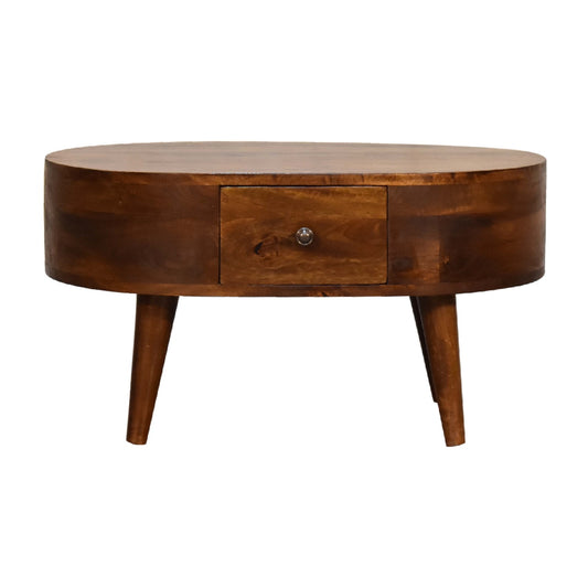 Small Chestnut Rounded 2 Drawer Coffee Table