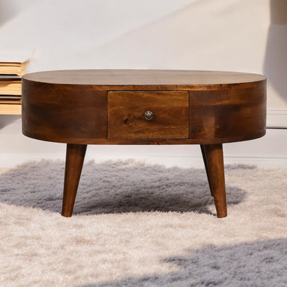 Small Chestnut Rounded 2 Drawer Coffee Table