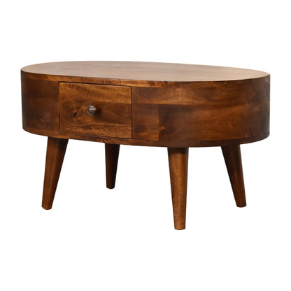 Small Chestnut Rounded 2 Drawer Coffee Table