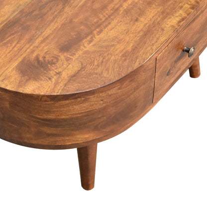 Small Chestnut Rounded 2 Drawer Coffee Table