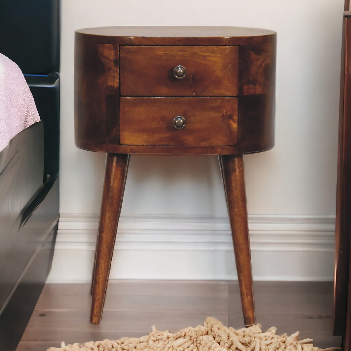 Small Chestnut Rounded 2 Drawer Nightstand