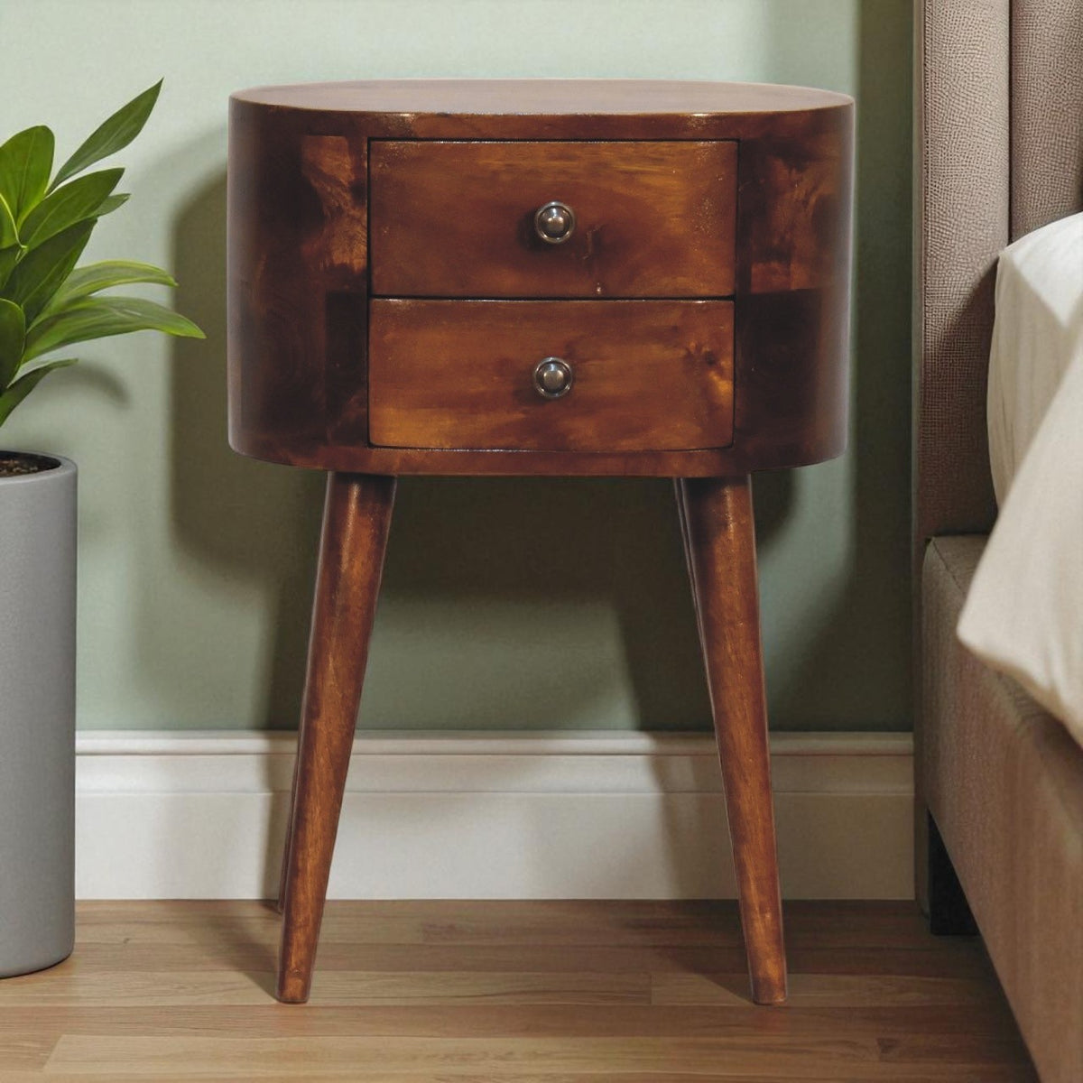 Small Chestnut Rounded 2 Drawer Nightstand