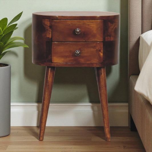 Small Chestnut Rounded 2 Drawer Nightstand