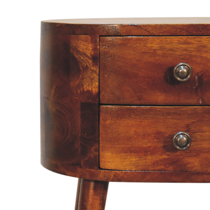 Small Chestnut Rounded 2 Drawer Nightstand
