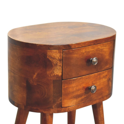 Small Chestnut Rounded 2 Drawer Nightstand