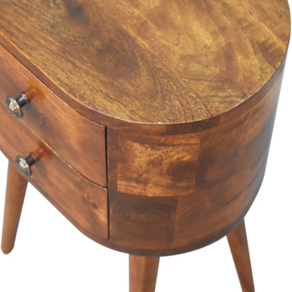 Small Chestnut Rounded 2 Drawer Nightstand