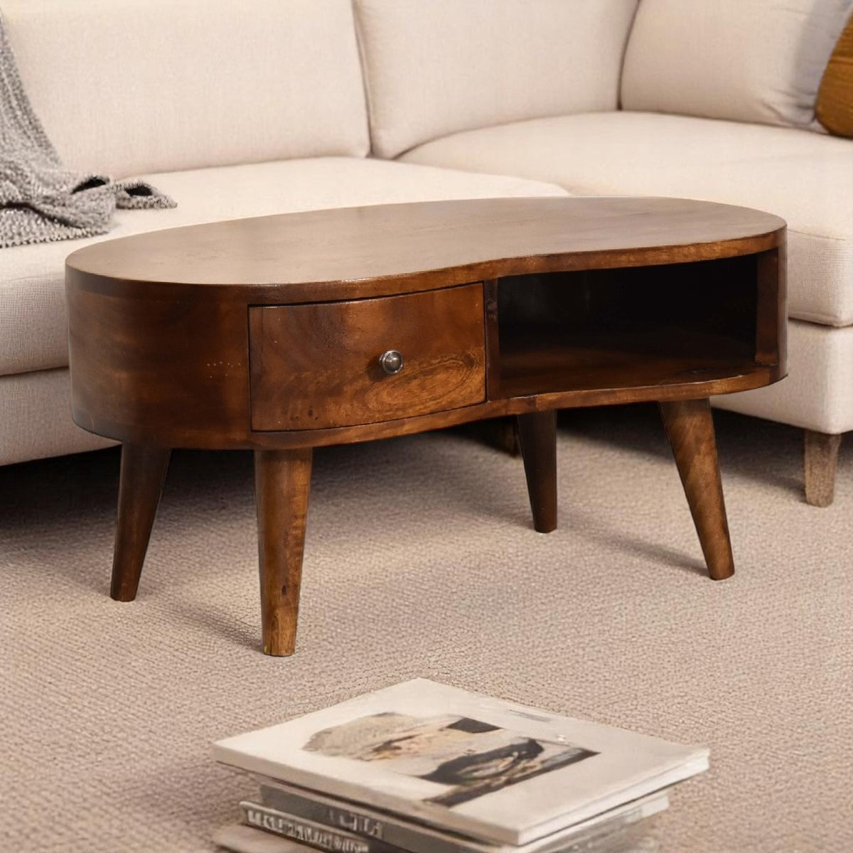 Small Chestnut Wave 1 Drawer Coffee Table