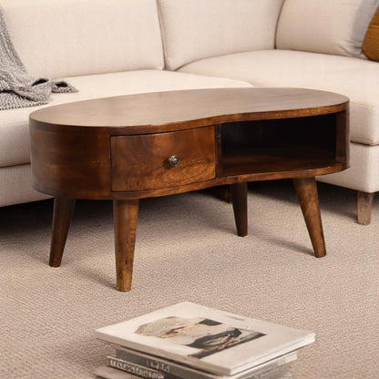 Small Chestnut Wave 1 Drawer Coffee Table
