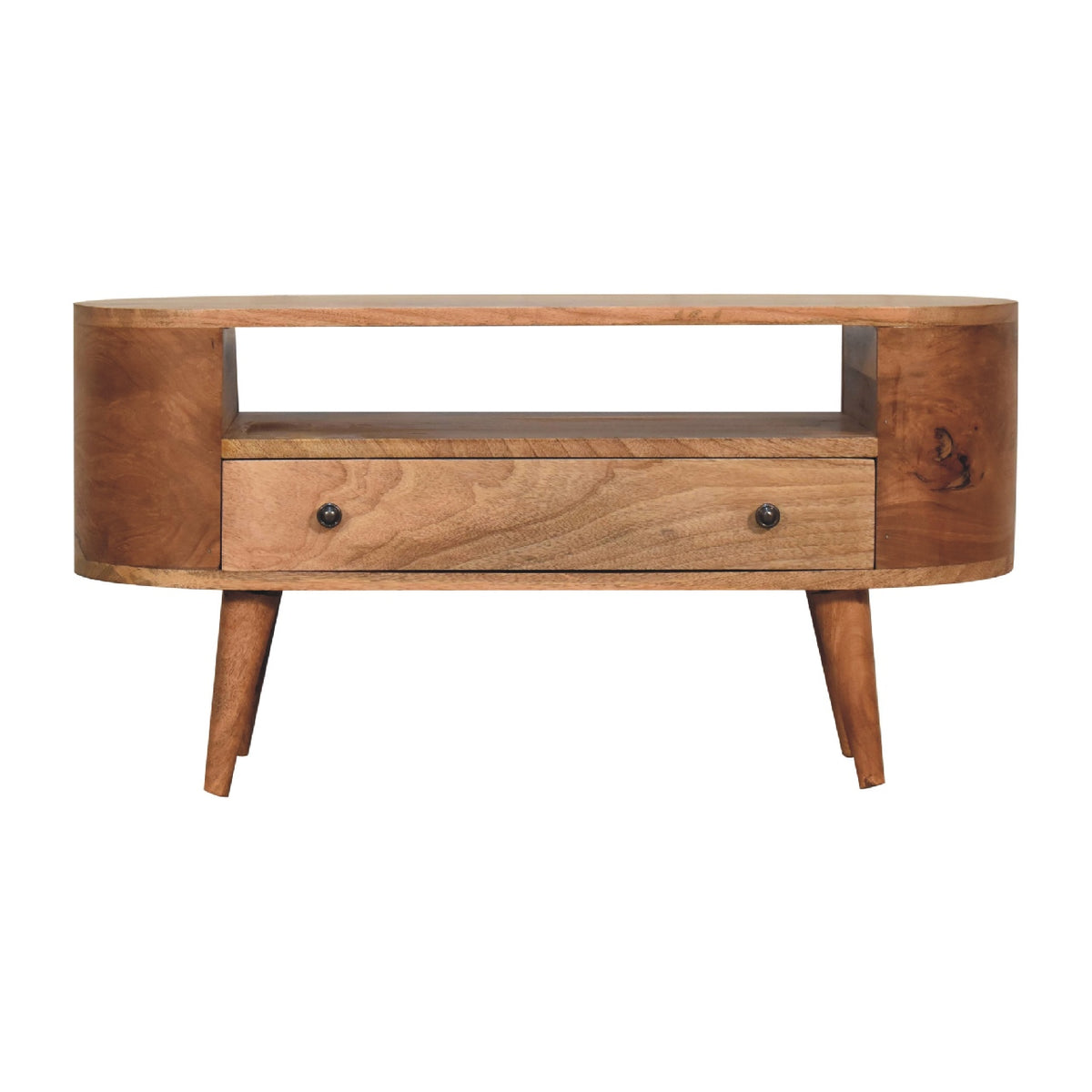 Small Oak Wood Rounded TV Media Console