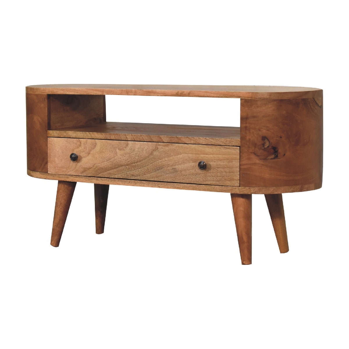 Small Oak Wood Rounded TV Media Console