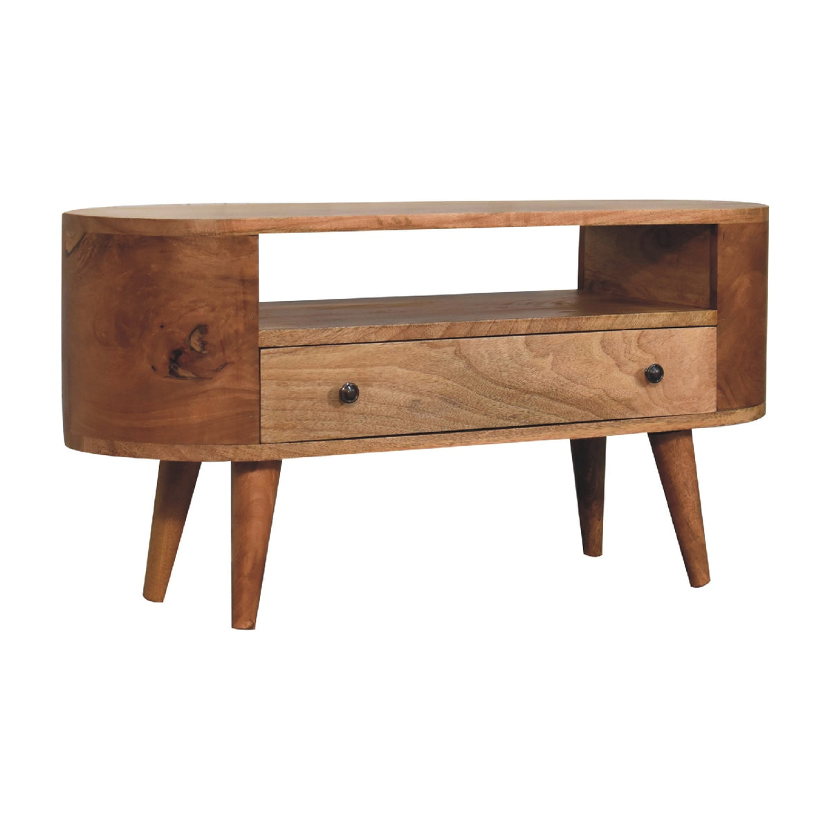 Small Oak Wood Rounded TV Media Console