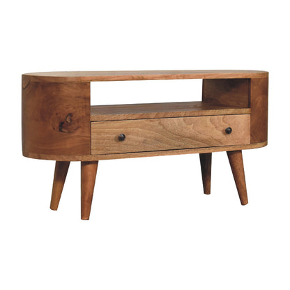 Small Oak Wood Rounded TV Media Console