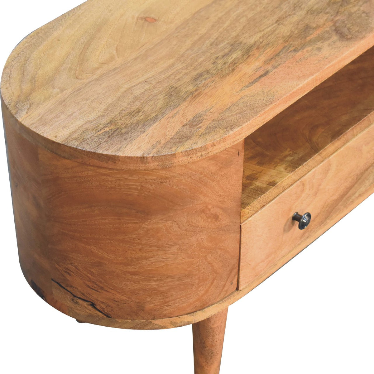 Small Oak Wood Rounded TV Media Console