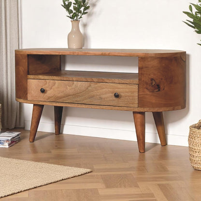 Small Oak Wood Rounded TV Media Console