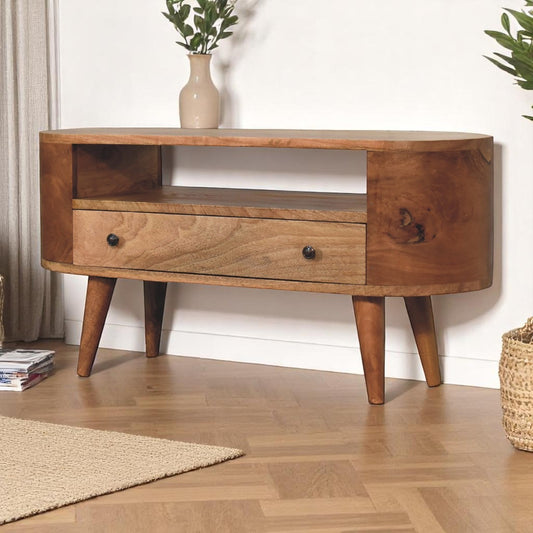 Small Oak Wood Rounded TV Media Console