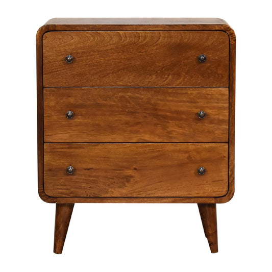 Small Chestnut Wood Curved 3 Drawer Chest