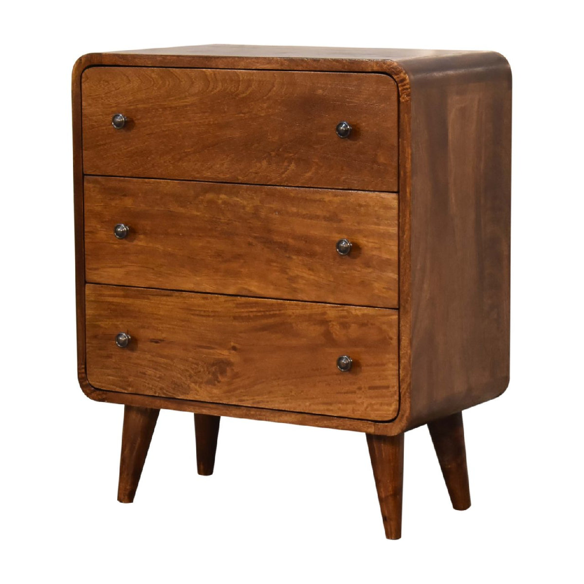 Small Chestnut Wood Curved 3 Drawer Chest