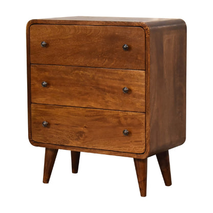 Small Chestnut Wood Curved 3 Drawer Chest