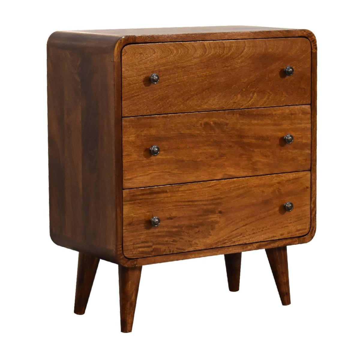 Small Chestnut Wood Curved 3 Drawer Chest