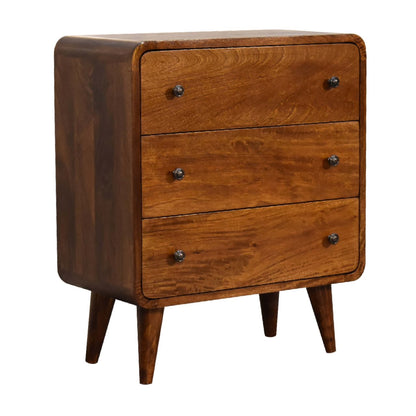 Small Chestnut Wood Curved 3 Drawer Chest