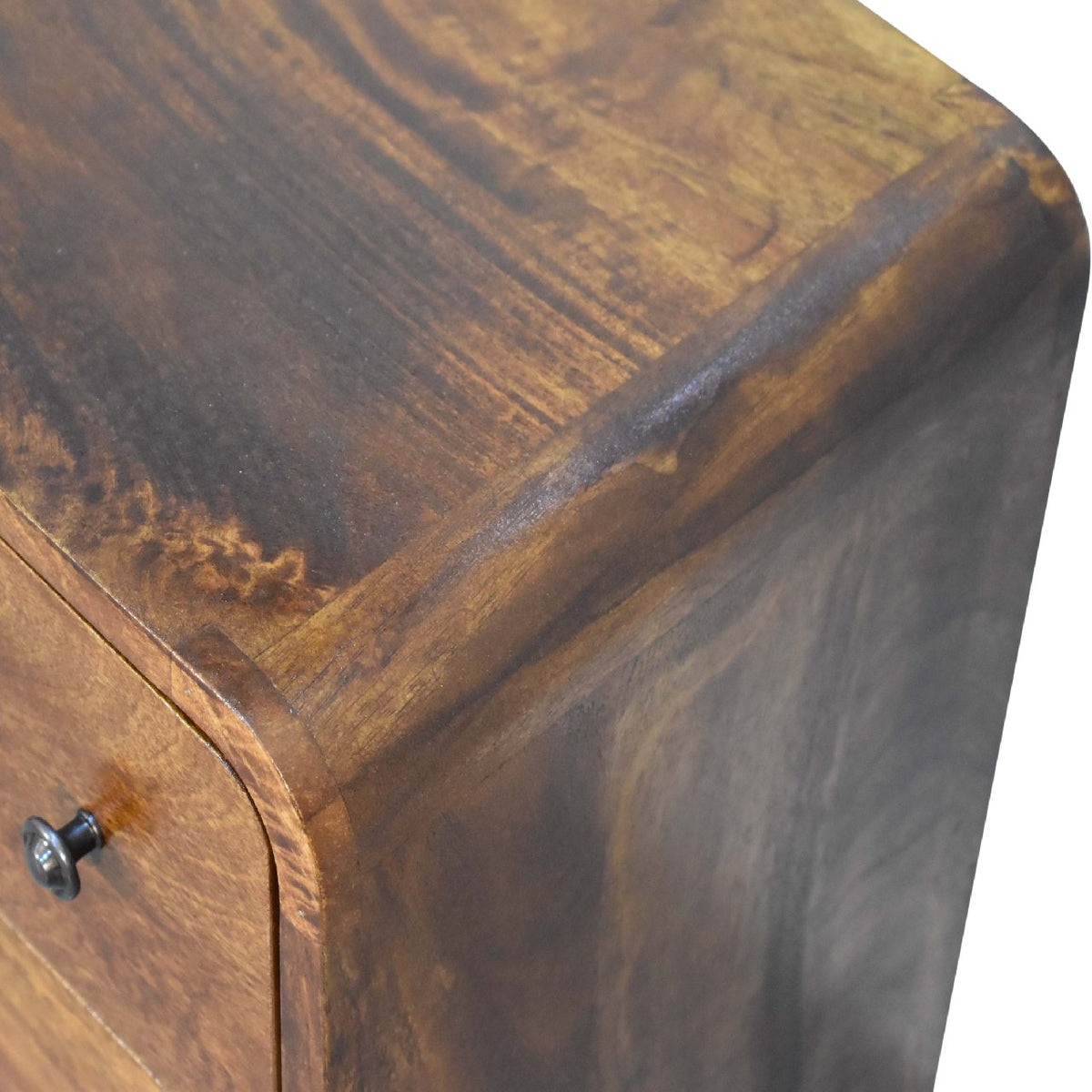 Small Chestnut Wood Curved 3 Drawer Chest