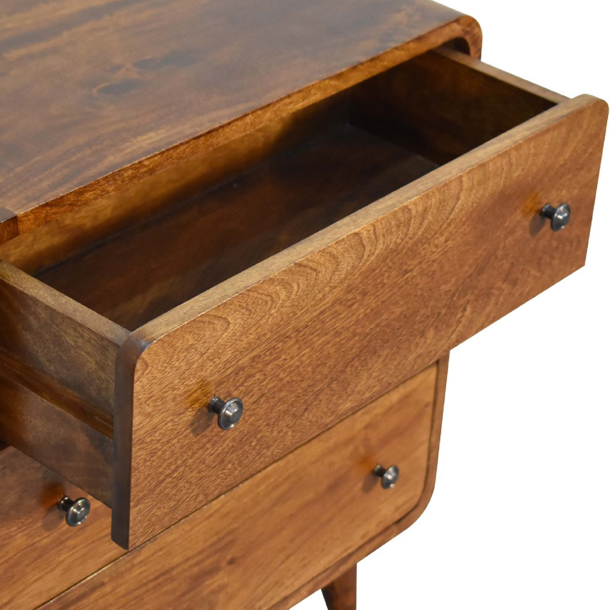 Small Chestnut Wood Curved 3 Drawer Chest