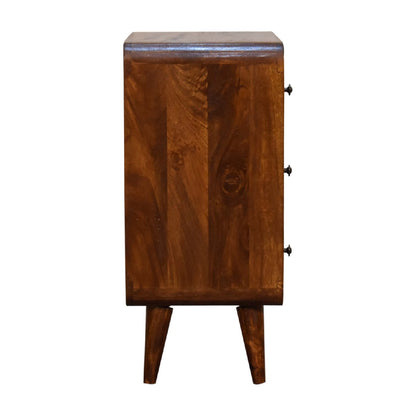 Small Chestnut Wood Curved 3 Drawer Chest