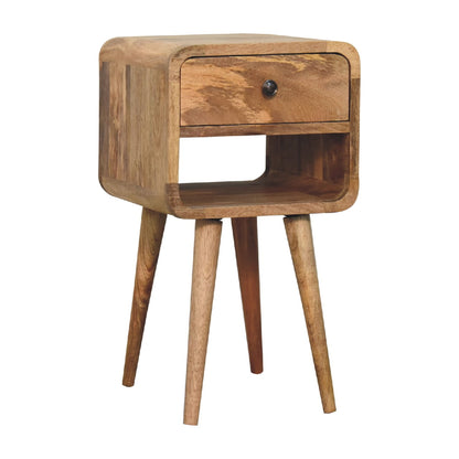 Small Oak Wood Curved Low Shelf Nightstand