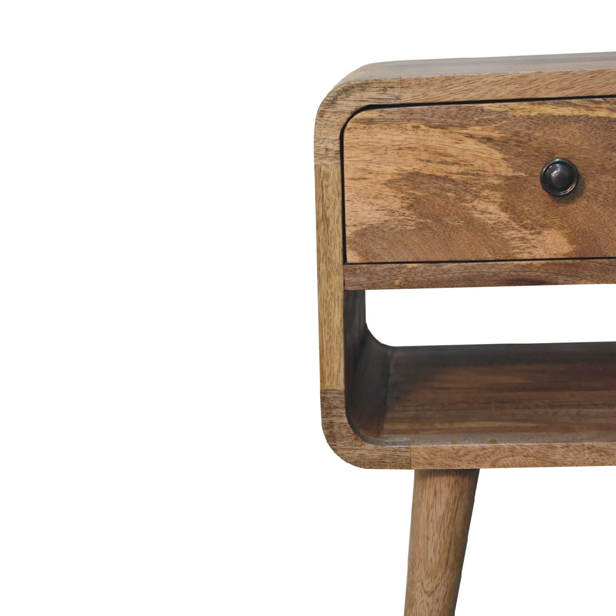 Small Oak Wood Curved Low Shelf Nightstand