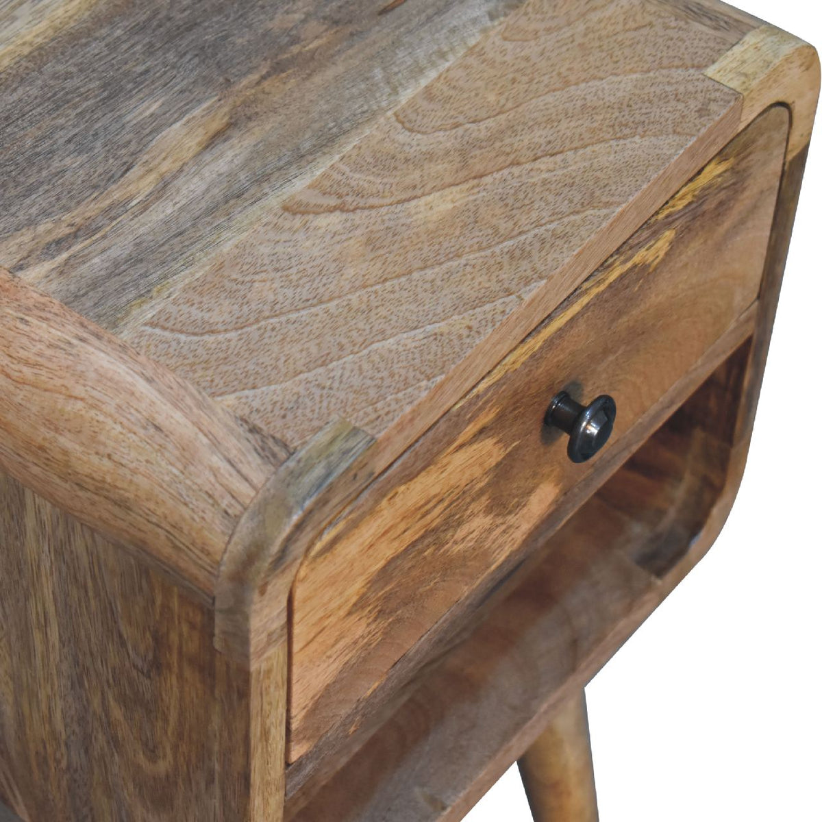 Small Oak Wood Curved Low Shelf Nightstand