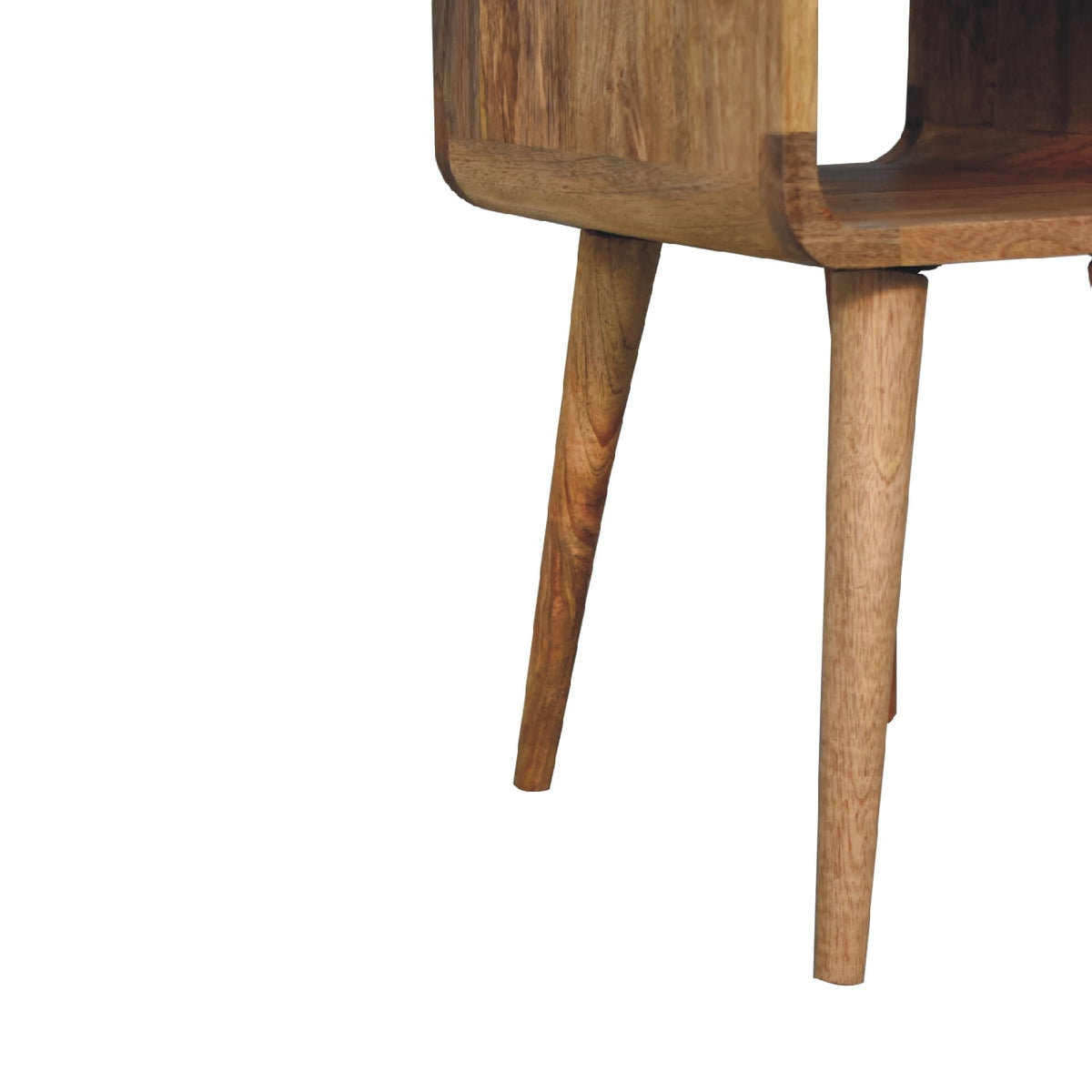 Small Oak Wood Curved Low Shelf Nightstand