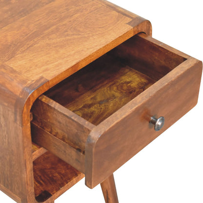 Small Chestnut Curved Nightstand with Low Shelf