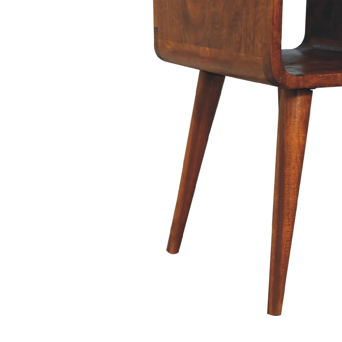 Small Chestnut Curved Nightstand with Low Shelf