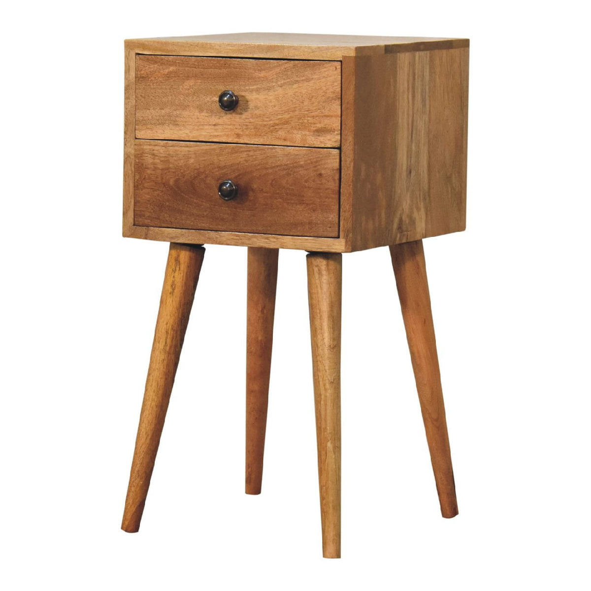 Small Oak Finish 2 Drawer Nordic Nightstand