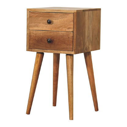 Small Oak Finish 2 Drawer Nordic Nightstand
