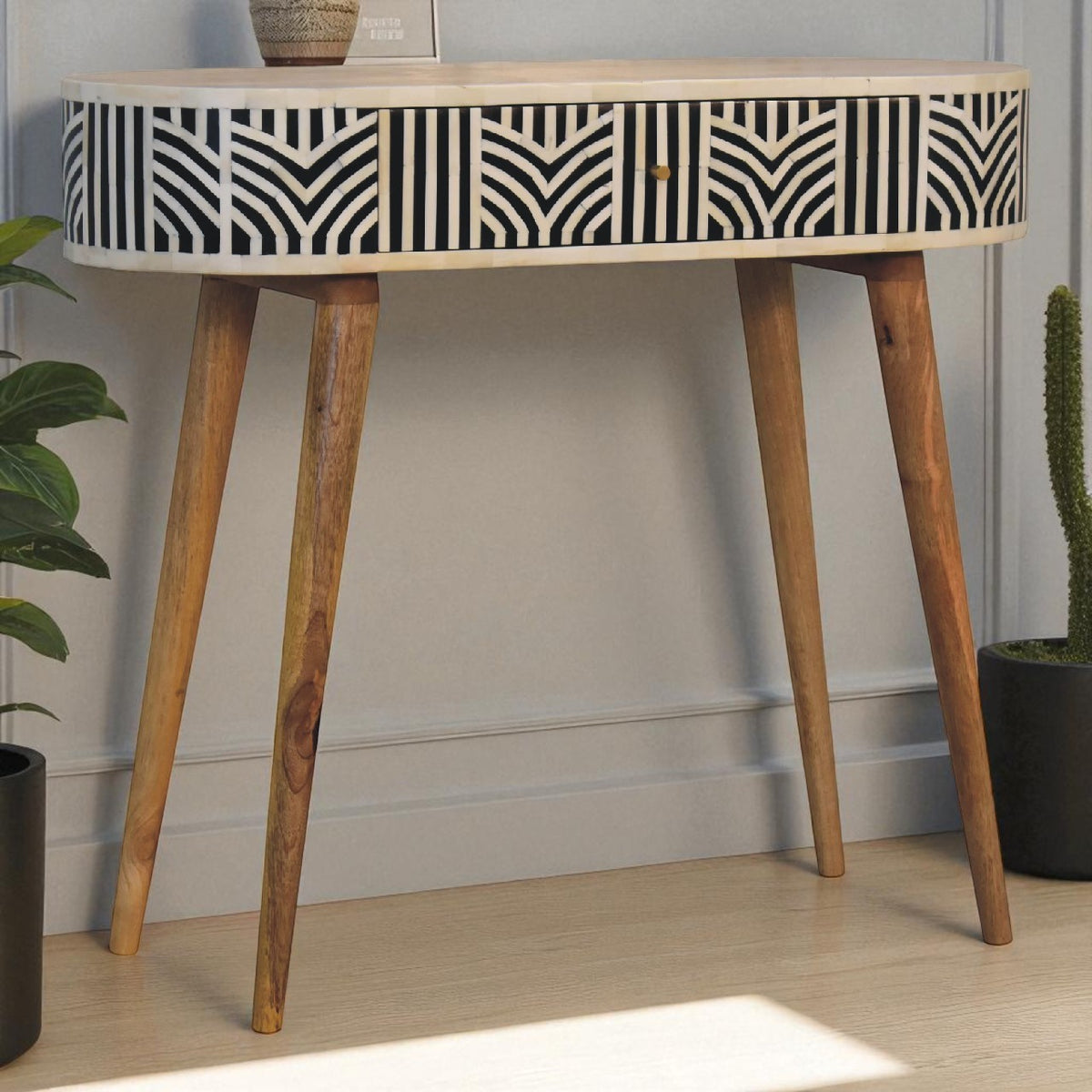 Marfa Oak Bone Inlay Narrow Console Table