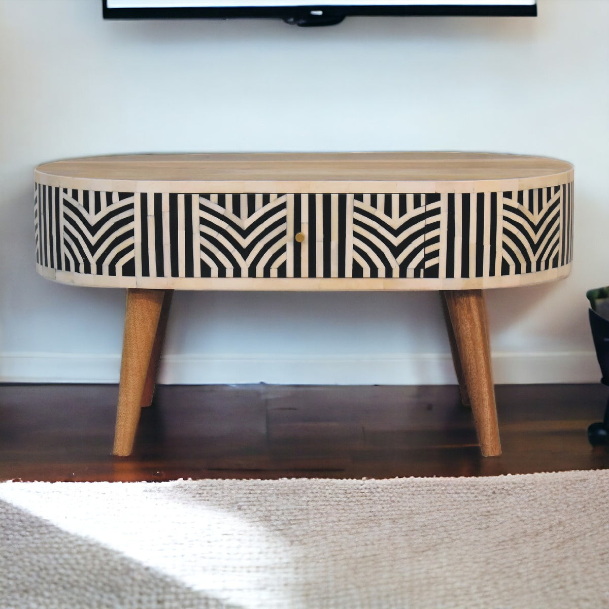 Marfa Oak Bone Inlay Storage Coffee Table