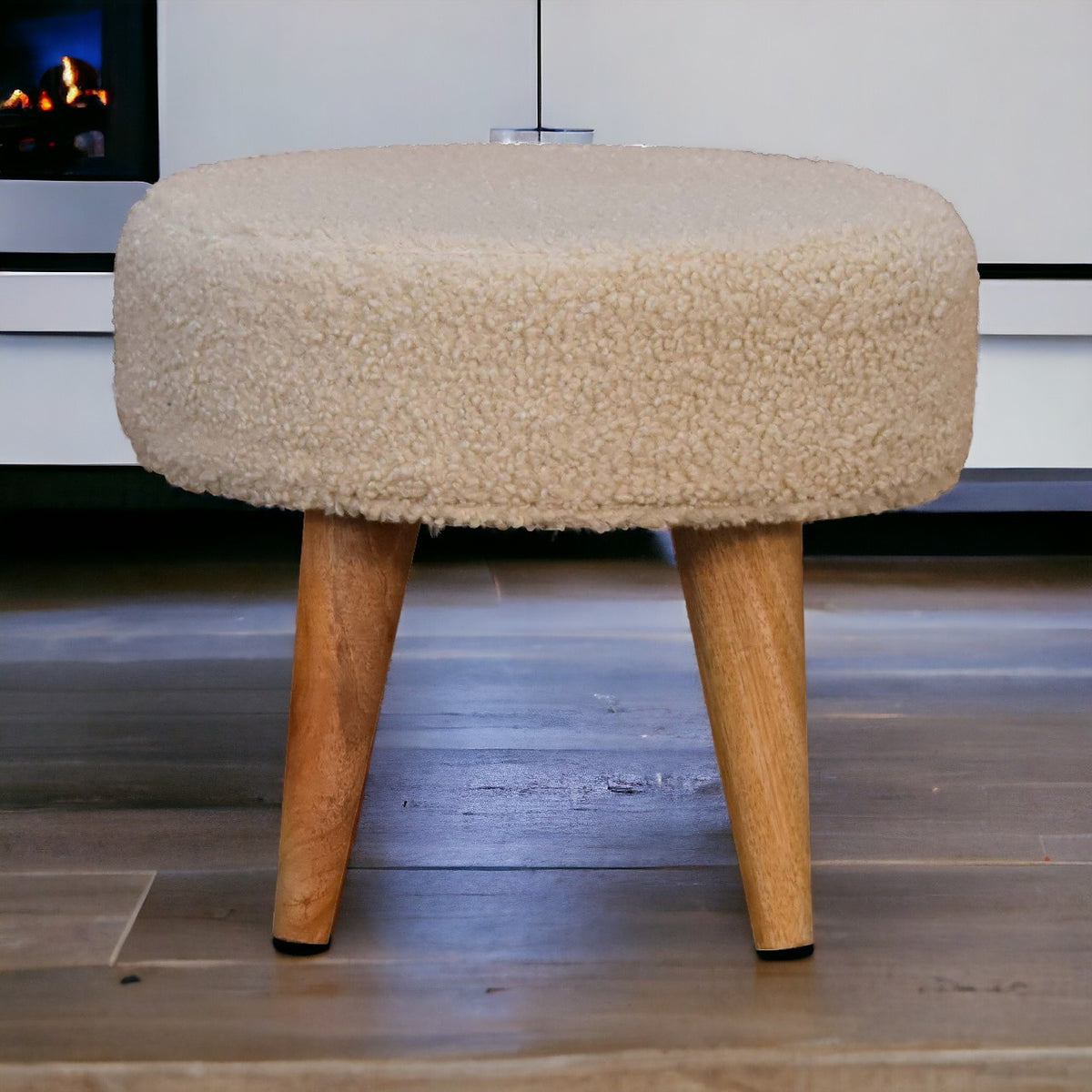 Bouclé Montauk Petite Solid Wood Footstool