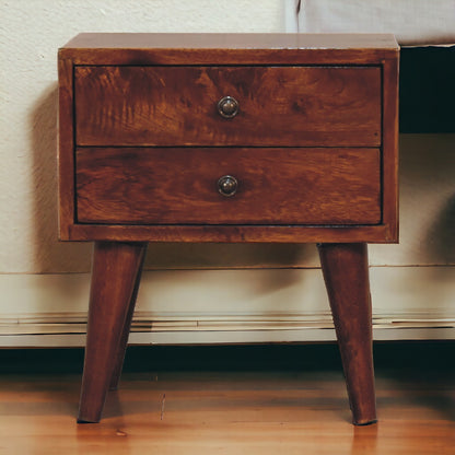 Small Chestnut Modern 2 Drawer Nightstand