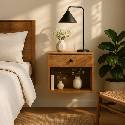 Small 1 Drawer Oakish Floating Nightstand