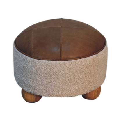 Bouclé Montauk Buffalo Leather Round Footstool